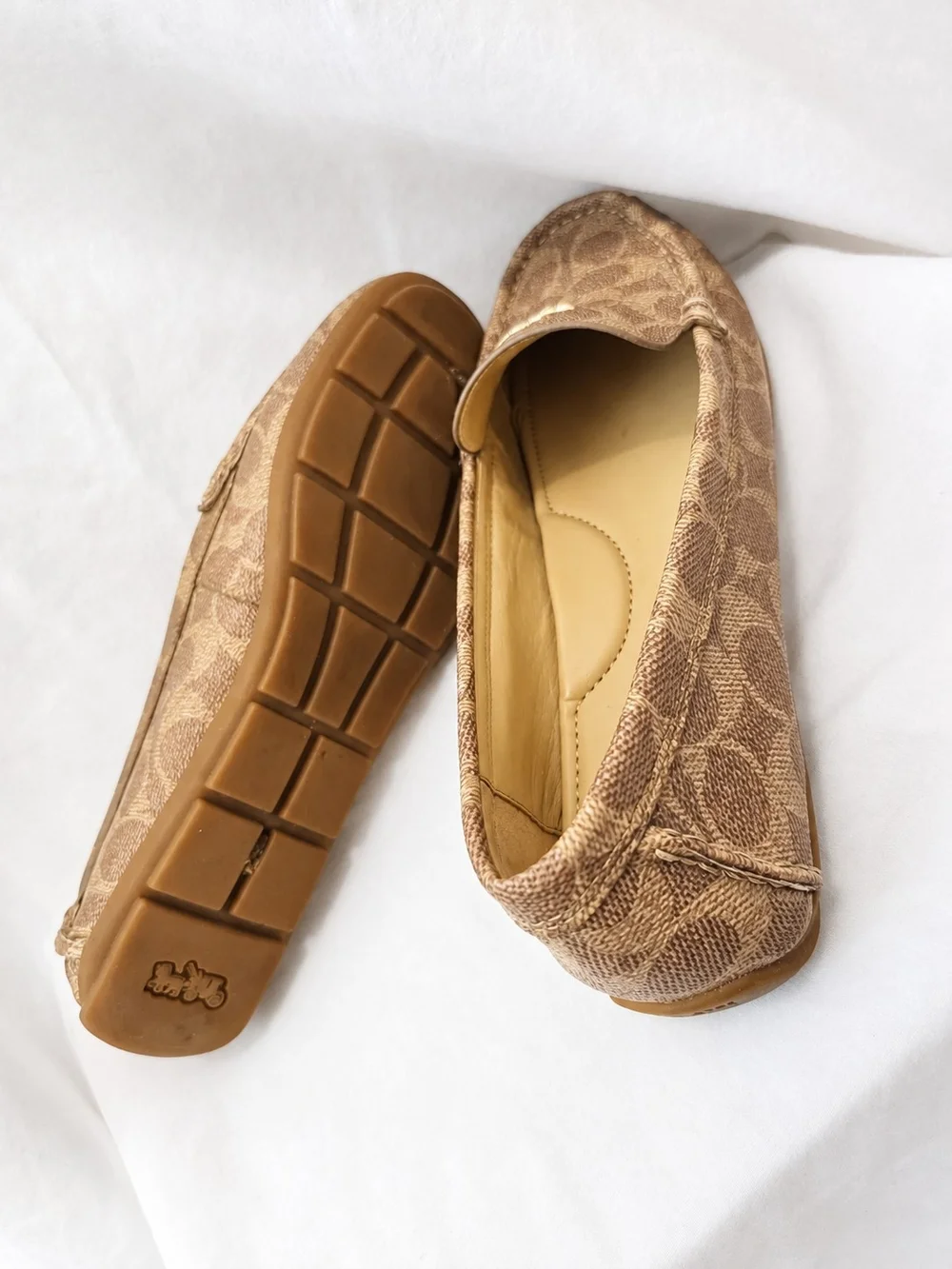 Coach Brown Signature Canvas Driving Loafers with Gold Accent